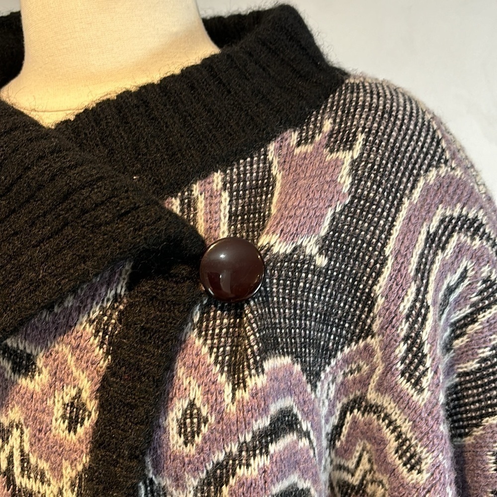Vintage 80’s Biba Paris wool blend purple print cardigan size EU38 (US8/medium) - Picture 5 of 13